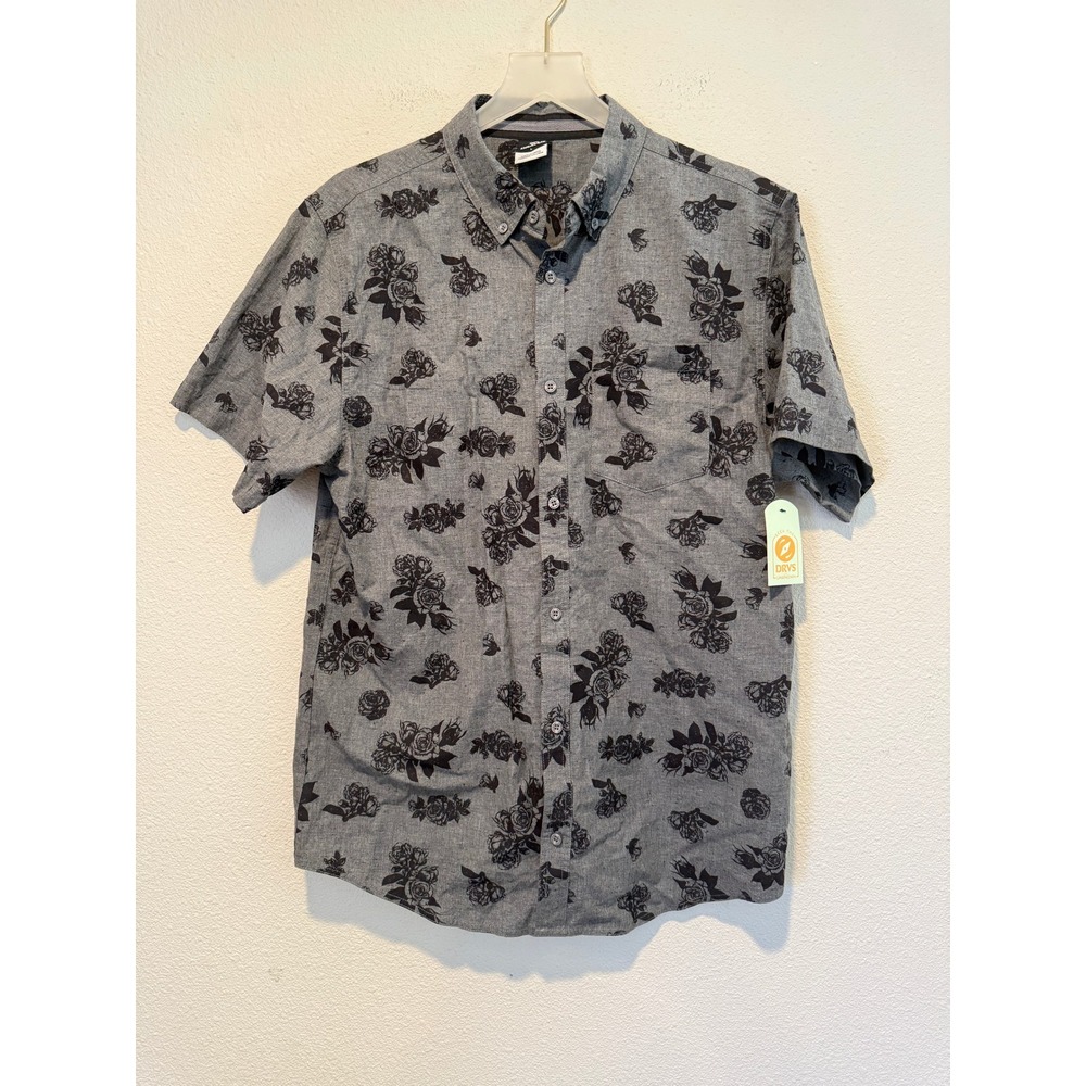 Dravus Alvin Floral Mens Grey Black Rose Short Sleeve Button Down Shirt Lg. NWT